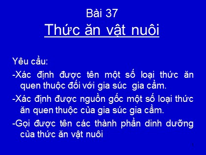 Bài giảng Công nghệ Lớp 7 - Phần 3 - Chương 1 - Bài 37: Thức ăn vật nuôi