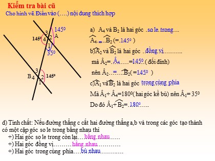 Bài giảng Hình học Lớp 7 - Chương 5 - Bài 4: Hai đường thẳng song song