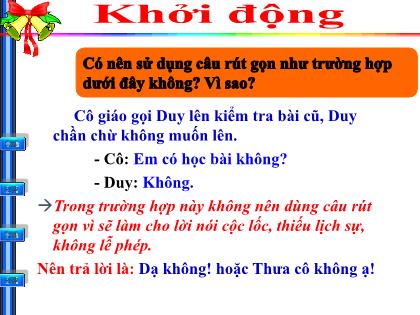 Bài giảng môn Ngữ văn Lớp 7 - Câu đặc biệt