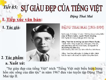 Bài giảng môn Ngữ văn Lớp 7 - Tiết 85: Văn bản Sự giàu đẹp của Tiếng Việt