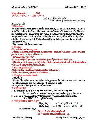 Kế hoạch bài dạy Ngữ văn Lớp 7 - Tuần 16+17+18 - Năm học 2021-2022 - Đoàn Thị Thu Phương