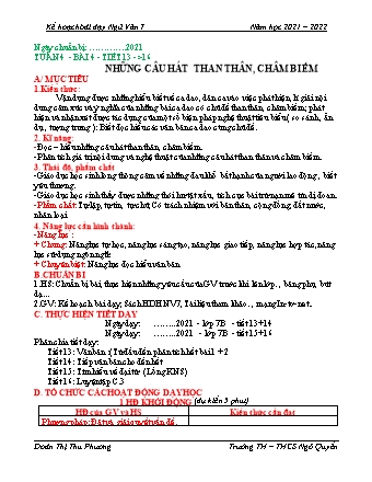 Kế hoạch bài dạy Ngữ văn Lớp 7 - Tuần 4+5+6 - Năm học 2021-2022 - Đoàn Thị Thu Phương