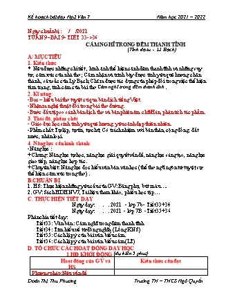 Kế hoạch bài dạy Ngữ văn Lớp 7 - Tuần 9+10 - Năm học 2021-2022 - Đoàn Thị Thu Phương