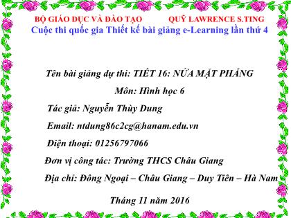 Bài giảng Hình học Lớp 6 - Tiết 16: Nửa mặt phẳng - Nguyễn Thùy Dung