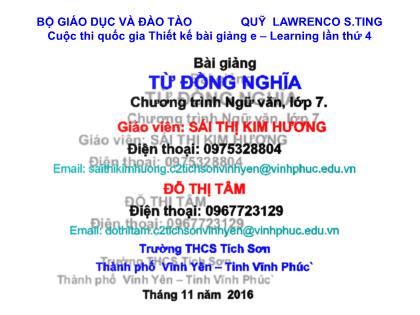 Bài giảng Ngữ văn Lớp 7 - Từ đồng nghĩa - Sái Thị Kim Hương