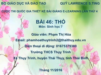 Bài giảng Sinh học Lớp 7 - Bài 46: Thỏ - Phạm Thị Hòa