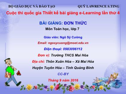 Bài giảng Toán Lớp 7 - Đơn thức - Ngô Sỹ Cường