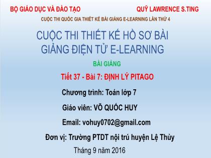 Bài giảng Toán Lớp 7 - Tiết 37, Bài 7: Định lý Pitago - Võ Quốc Huy