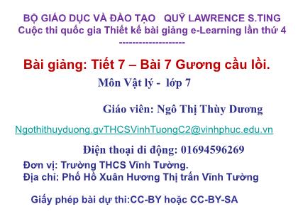 Bài giảng Vật lí Lớp 7 - Tiết 7: Gương cầu lồi - Ngô Thị Thùy Dương