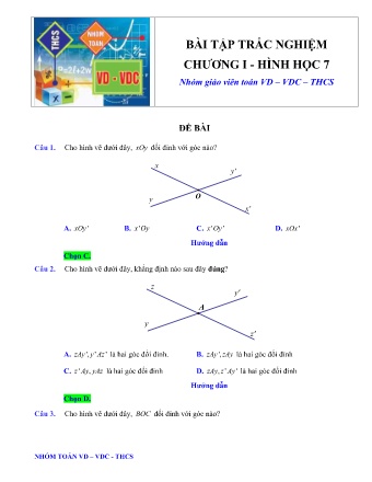 Bài tập trắc nghiệm chương I - Hình học 7