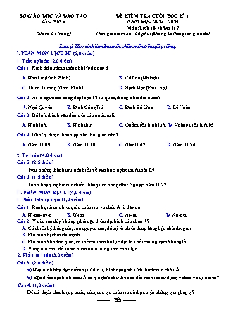 Đề kiểm tra cuối học kì 1 môn Lịch sử và Địa lí 7 - Năm học 2023-2024 (Có đáp án)
