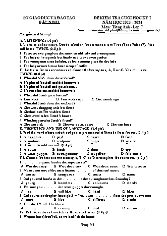 Đề kiểm tra cuối học kì 1 môn Tiếng Anh 7 - Năm học 2023-2024 (Có đáp án)