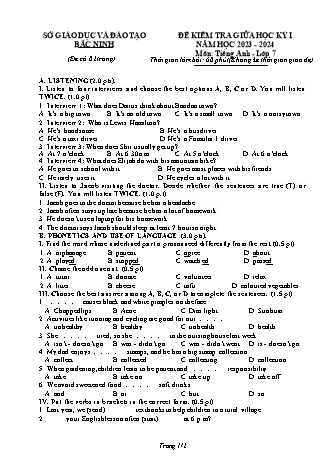 Đề kiểm tra giữa học kì 1 môn Tiếng Anh 7 - Năm học 2023-2024 (Có đáp án)