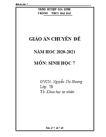 Giáo án Chuyên đề Sinh học 7 - Đa dạng lớp thú - Nguyễn Thị Hương