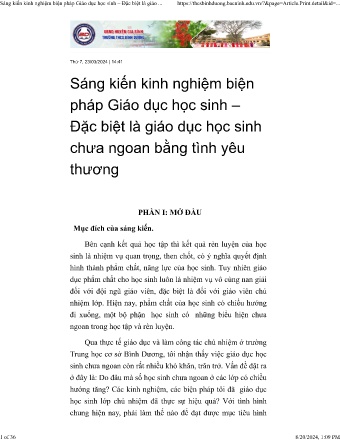 Sáng kiến kinh nghiệm Giáo dục học sinh chưa ngoan bằng tình yêu thương