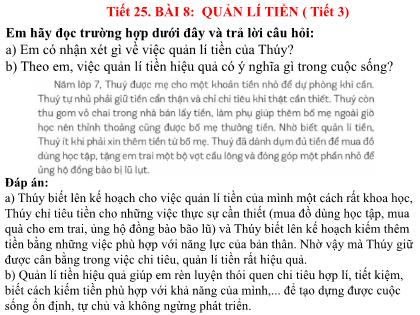 Bài giảng Giáo dục công dân 7 (Kết nối tri thức) - Tiết 25, Bài 8: Quản lí tiền (tiết 3)