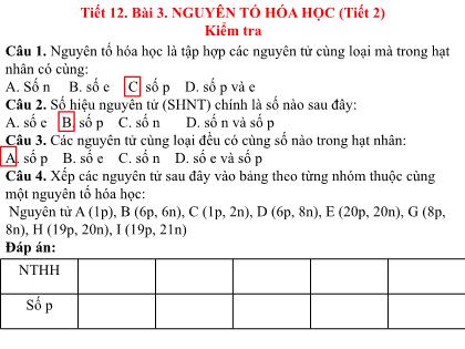 Bài giảng Khoa học tự nhiên 7 (Kết nối tri thức) - Tiết 12, Bài 3: Nguyên tố hóa học (tiết 2)