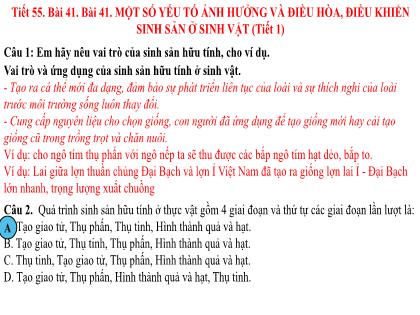Bài giảng Khoa học tự nhiên 7 (Kết nối tri thức) - Tiết 55, Bài 41: Một số yếu tố ảnh hưởng và điều hòa, điều khiển sinh sản ở sinh vật (tiết 1)