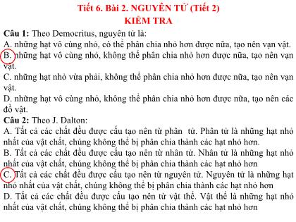 Bài giảng Khoa học tự nhiên Lớp 7 (Kết nối tri thức) - Tiết 6, Bài 2: Nguyên tử (Tiết 2)