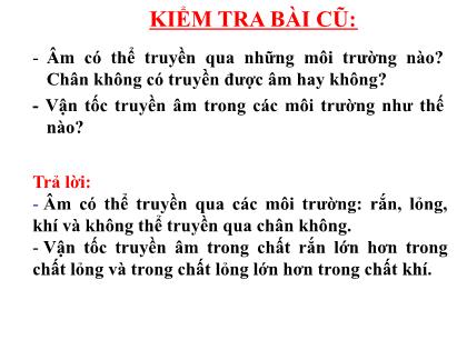 Bài giảng Vật lí 7 - Bài 14: Phản xạ âm, tiếng vang
