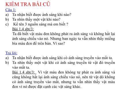Bài giảng Vật lí 7 - Bài 2: Sự truyền ánh sáng