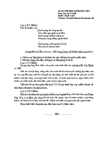 Đề thi Học sinh giỏi Ngữ văn 7 - Thái Nguyên - Năm học 2019-2020 (Có đáp án)