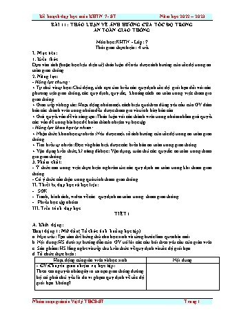 Giáo án Khoa học tự nhiên 7 (Kết nối tri thức) - Bài 11: Thảo luận về ảnh hưởng của tốc độ trong an toàn giao thông - Năm học 2022-2023
