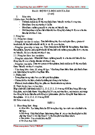 Giáo án Khoa học tự nhiên 7 (Kết nối tri thức) - Bài 13: Độ to và độ cao của âm (3 tiết) - Năm học 2022-2023