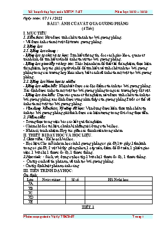 Giáo án Khoa học tự nhiên 7 (Kết nối tri thức) - Bài 17: Ảnh của vật qua gương phẳng (4 tiết) - Năm học 2022-2023