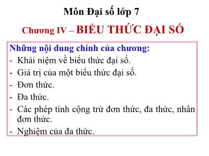 Bài giảng Toán 7 - Chương 4: Khái niệm về biểu thức đại số. Gí trị của một biểu thức đại số - Trường THCS Quán Toan