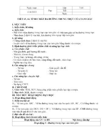 Bài giảng Toán 7 - Tiết 65+66 - Bài: Tính chất ba đường trung trực của tam giác - Trường THCS Hùng Vương
