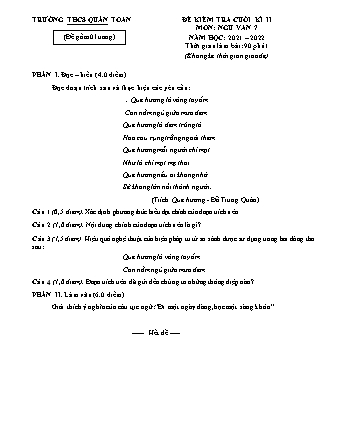 Đề kiểm tra cuối kì 2 môn Ngữ văn 7 - Năm học 2021-2022 - Đỗ Thị Ngọc Dung (Có đáp án + Ma trận)