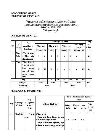 Đề kiểm tra giữa học kì 1 môn Ngữ văn 7 - Năm học 2022-2023 - Nguyễn Thị Hải (Có đáp án + Ma trận)