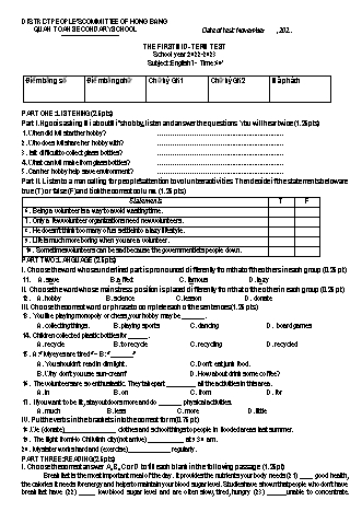 Đề kiểm tra giữa học kì 1 môn Tiếng Anh 7 - Năm học 2022-2023 - Nguyễn Thị Thanh Thủy (Có đáp án + Ma trận)