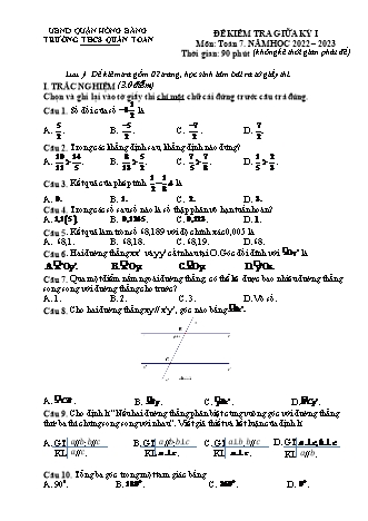 Đề kiểm tra giữa học kì 1 môn Toán 7 - Năm học 2022-2023 - Trường THCS Quán Toan (Có đáp án + Ma trận)