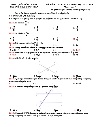 Đề kiểm tra giữa học kì 1 môn Toán 7 - Năm học 2022-2023 - Vũ Hữu Hưng (Có đáp án)