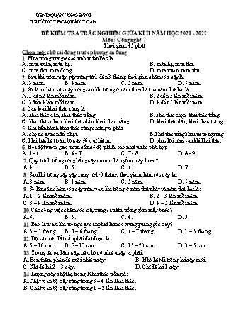 Đề kiểm tra giữa học kì 2 môn Công nghệ 7 - Năm học 2021-2022 - Trường THCS Quán Toan (Có đáp án)