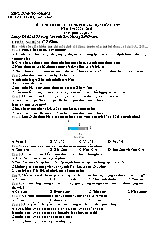 Đề kiểm tra giữa học kì 2 môn Khoa học tự nhiên 7 - Năm học 2022-2023 - Bùi Thị Thuận (Có đáp án)