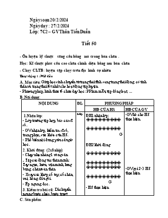 Giáo án Thể dục 7 (cánh diều) - Tiết 50 - Bài: Ôn luyện kĩ thuật tầng cầu má trong bàn chân. Học kĩ thuật phat cầu chân chính diện bằng mu bàn chân - Năm học 2024-2025 - Trường THCS Đông Hải