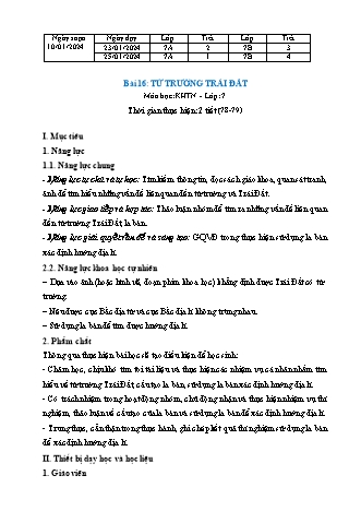 Kế hoạch bài dạy Khoa học tự nhiên 7 (Cánh diều) - Bài 16: Từ trường trái đất - Năm học 2023-2024 - Trường THCS Nguyễn Chuyên Mỹ