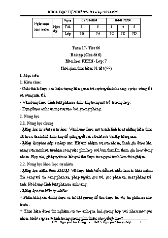 Kế hoạch bài dạy Khoa học tự nhiên 7 (Cánh diều) - Bài 17: Bài tập chủ đề 6 - Năm học 2024-2025 - Trường THCS Nguyễn Chuyên Mỹ