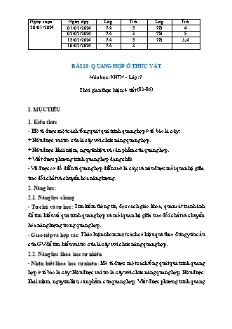 Kế hoạch bài dạy Khoa học tự nhiên 7 (Cánh diều) - Bài 18: Quang hợp ở thực vật - Năm học 2023-2024 - Trường THCS Nguyễn Chuyên Mỹ