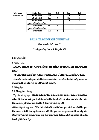Kế hoạch bài dạy Khoa học tự nhiên 7 (Cánh diều) - Bài 23: Trao đổi khí ở sinh vật - Năm học 2023-2024 - Trường THCS Nguyễn Chuyên Mỹ