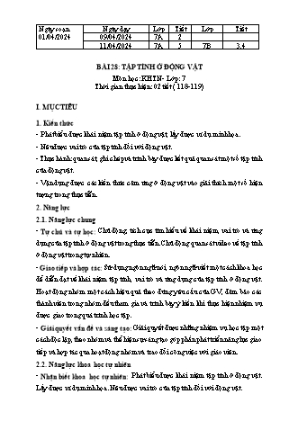 Kế hoạch bài dạy Khoa học tự nhiên 7 (Cánh diều) - Bài 28: Tập tính ở động vật - Năm học 2023-2024 - Trường THCS Nguyễn Chuyên Mỹ