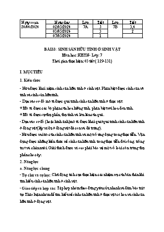 Kế hoạch bài dạy Khoa học tự nhiên 7 (Cánh diều) - Bài 33: Sinh sản hữu tính ở sinh vật - Năm học 2023-2024 - Trường THCS Nguyễn Chuyên Mỹ