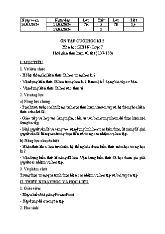 Kế hoạch bài dạy Khoa học tự nhiên 7 (Cánh diều) - Bài: Ôn tập cuối học kì 2 - Năm học 2024-2025 - Trường THCS Nguyễn Chuyên Mỹ