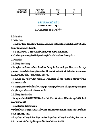 Kế hoạch bài dạy Khoa học tự nhiên 7 (Cánh diều) - Bài tập chủ đề 7 - Năm học 2023-2024 - Trường THCS Nguyễn Chuyên Mỹ