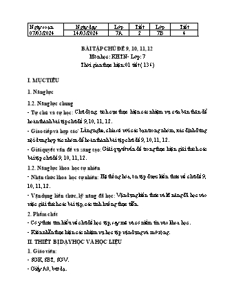 Kế hoạch bài dạy Khoa học tự nhiên 7 (Cánh diều) - Bài tập chủ đề 9-12 - Năm học 2023-2024 - Trường THCS Nguyễn Chuyên Mỹ