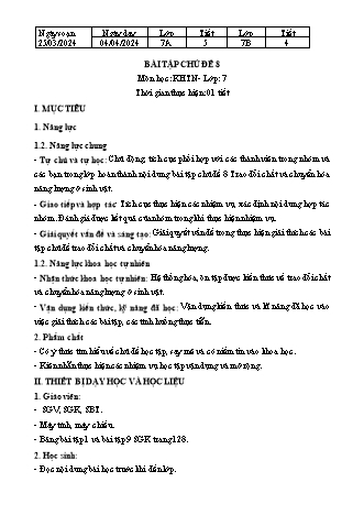 Kế hoạch bài dạy Khoa học tự nhiên 7 (Cánh diều) - Bài tập chủ đề 8 - Năm học 2023-2024 - Trường THCS Nguyễn Chuyên Mỹ
