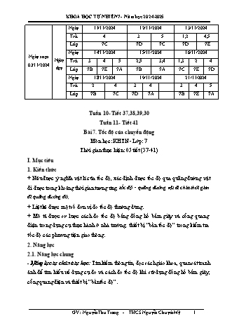 Kế hoạch bài dạy Khoa học tự nhiên 7 (Cánh diều) - Tuần 10+11 - Bài 7: Tốc độ của chuyển động - Năm học 2024-2025 - Nguyễn Thu Trang
